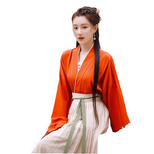 MIDERDO Hanfu Costume Women's Hanfu Summer Waist-Length Skirt Flowing Fairy Skirt Halloween Christmas Cosplay Costume (Color : Orange, Size : Medium)