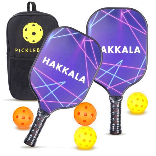 HAKKALA Light Weight Indoor/Outdoor Pickleball Paddles Set of 2 Rackets and 4 Pickleballs - Carbon Fiber Surface and Polypropylene Honeycomb Core Pickleball Racket