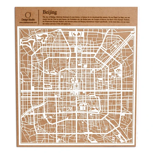 O3 Design Studio Beijing Paper Cut Map by O3 Design Studio White 12x12 inches Paper Art