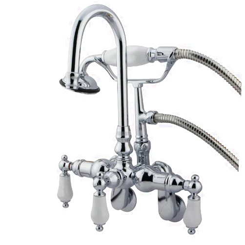 Kingston Brass CC306T1 Vintage Clawfoot Faucet Hi-Rise Spt Wall Mount Porcelain Lever Handle, Polished Chrome