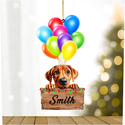 WoGuangis Rhodesian Ridgeback Novelty Acrylic Christmas Ornaments Dog Lover Gift Pet Christmas Hanging Ornament Rhodesian Ridgeback Colorful Balloon Lanterns Custom Dog Name Xmas Decoration