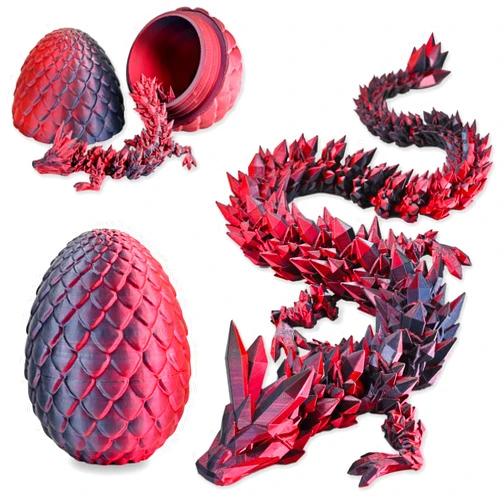 LOCYFENS 3D Printed Dragon Eggs with Dragon Inside, Articulated 3D Dragon Toys with 3D Dragon Eggs, Crystal Dragon Black Red