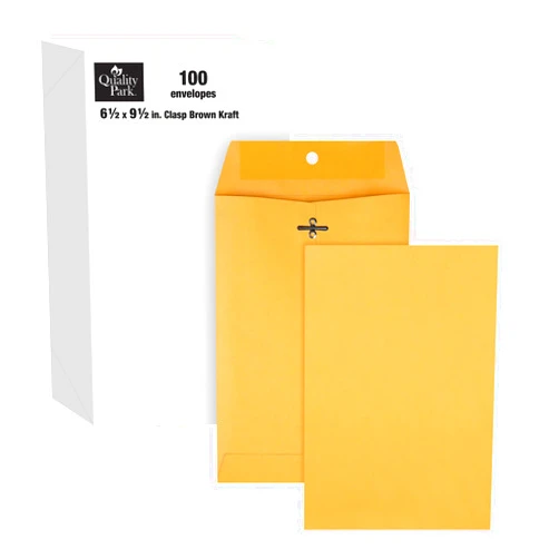 Quality Park Clasp Envelopes, 6.5 x 9.5 Inch Brown Kraft Catalog Envelopes, for Mailing Small Business Papers, Gummed Closure, Box of 100 (QUA37863)