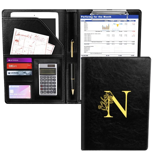 YeeCASE Clipboard Folder Padfolio Portfolio, Letter Leather Storage Clipboard for Cover for Legal Pad Holder 12.7x9.6 Inch Writing Pad, Ideal for Interviews,Resumes,and Conference Documents (Black-N)
