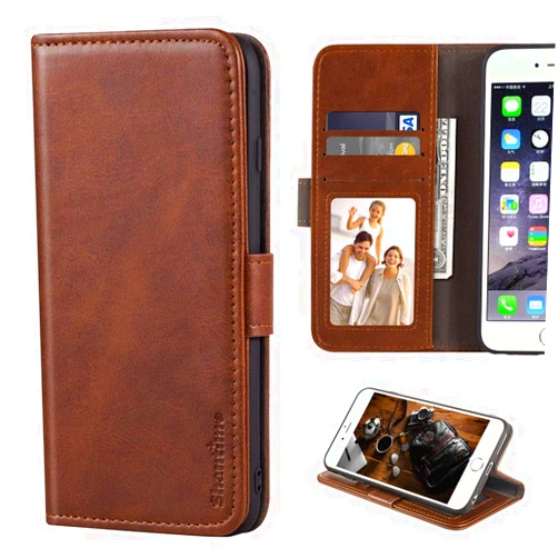 Shantime Tecno Spark 3 Case, Leather Wallet Case with Cash & Card Slots Soft TPU Back Cover Magnet Flip Case for Tecno Spark 3 (Brown)