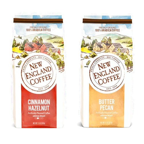KMWA Ground Coffee, Bundled New England Cinnamon Hazelnut and Butter Pecan Flavor, Fresh Medium Roast (11 oz each)