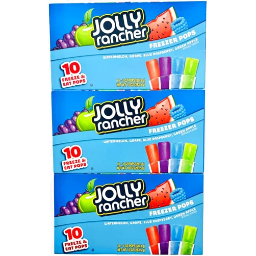 Jolly Rancher Freezer Pops, Watermelon, Green Apple, Grape, Blue Raspberry, 10 Ct (Pack of 3)