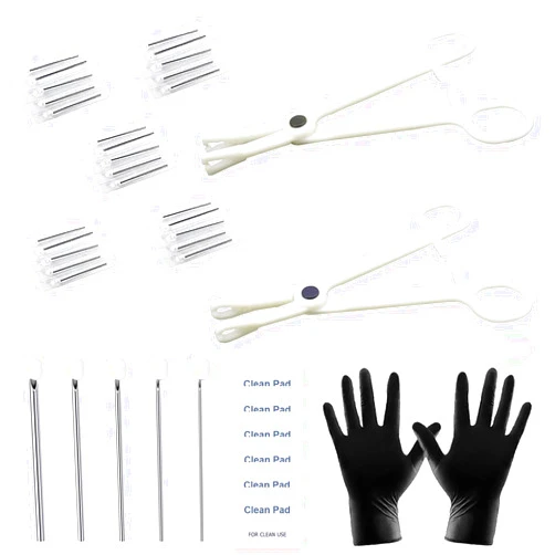 Lyuxzad Piercing Kit 35PCS Professional Piercing Kit Includeds 25PCS Mixed 12G 14G 16G 18G 20G Ear Nose Piercing Needles 2PCS Piercing Clamps 6Pcs Clean Tools 2 Gloves for Ear Nose Piercing Kit