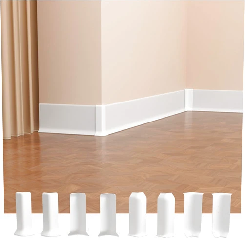 Moleney Self-Adhesive Baseboard Corner Blocks, 4 Inch Width, 4 pairs Inside & Outside Corners, Wall Base Cove Rubber Moulding Trim Connectors (White)