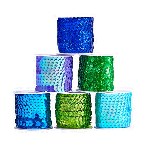 PH PandaHall 30 Yards Flat Sequin Strip 6mm Spangle Flat Sequins Trim Paillette Spool String Metallic Shiny Trim Sewing Paillette String for Mermaid Dress Embellish Headband Halloween Costume (Blue)