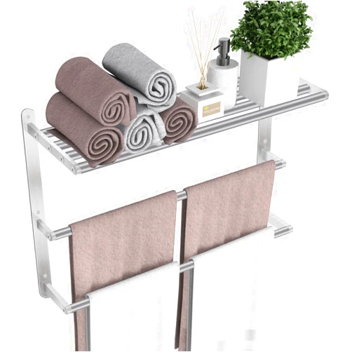 VOTZAAQ Towel Racks for Bathroom, 24 in Towel Shelf with Double Towel Bar, Stainless Steel Towel Storage for Lavatory Wall Mounted, 3-Tier Towel Hanger Towel Holder, Brushed Nickel