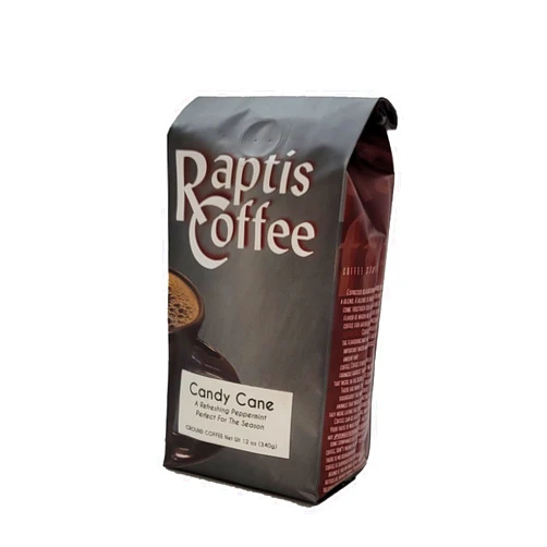 Raptis Coffee Roasters Candy Cane Flavored Ground Coffee 12oz bag