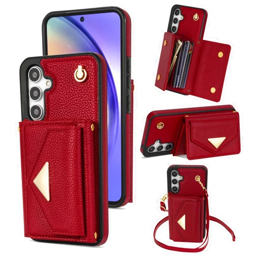 XYX Wallet Case for Samsung A14 4G, RFID Blocking PU Leather Flip Folio Case Adjustable Crossbody Lanyard Purse Card Holder for Galaxy A14 5G, Red