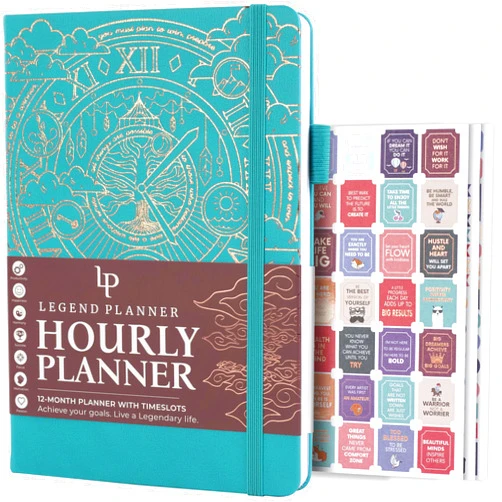 Legend Planner Hourly Schedule Edition – Deluxe Weekly & Daily Organizer with Time Slots. Time Management Appointment Book Journal for Work & Personal Life, Undated, A5 Hardcover – Viridian Green