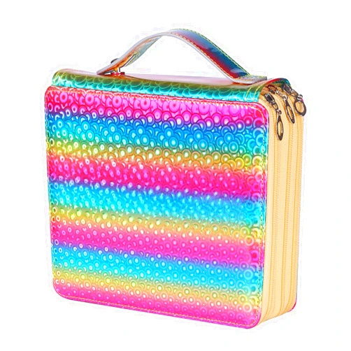 Shulaner 120 Slots Colored Pencil Case with Zipper Closure Pencils Bag Waterproof PU Leather Pen Organizer Storage Holder for Artist (Gradient Circle)