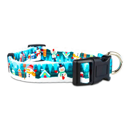 Limeloot Christmas Dog Collar, Adjustable Holiday Dog Collar in Small, Medium, and Large, Winter Collar for Boy and Girl Dogs, Snowman, Medium