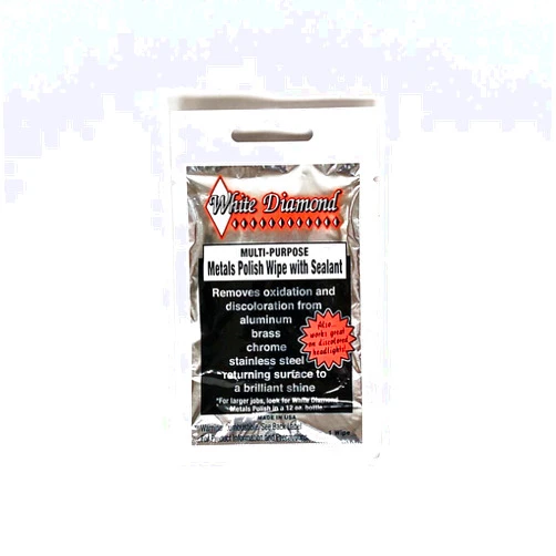 Schultz Laboratories White Diamond Metal Polish with Long Lasting Sealant, Wipe (12 Wipes) is a Cleaner and Polisher All in one. Removes Oxidation and Discoloration from Aluminum, Brass, Chrome and Many Other Metals