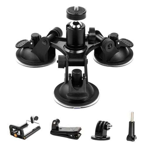 EZESO ESSENTIAL SKINCARE Camera Mount for Car - Camera Suction Mount - Car Mount Triple Suction Cup Mount with 1/4 Threaded Head 360 Degree Tripod Ball Head