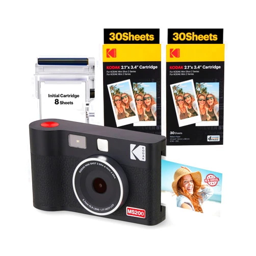 KODAK Mini Shot 2 ERA 4PASS 2-in-1 Instant Camera and Photo Printer (Black, Camera + Initial 8 Sheets + 60 Sheets)