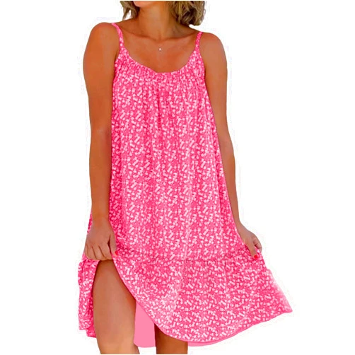 DLZMO Pink Chloe Sundress, Plus Size Pink Chloe Dresses, Pink Chloe Dress, CamiBloom - Floral Printed Camisole Dress