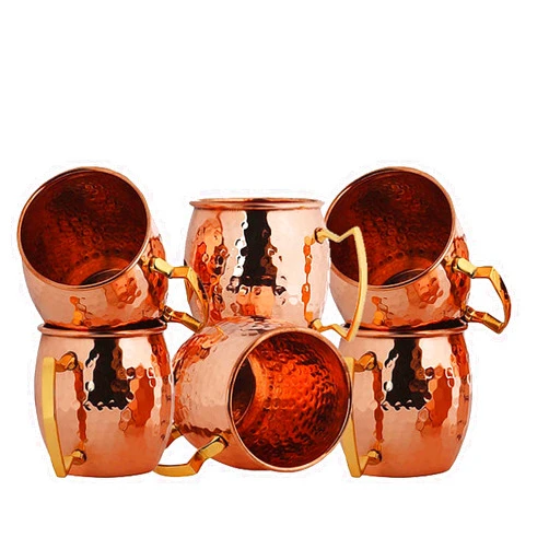 Attraction place Copperware Outside and Inside Pure Copper, Handmade Hammered Moscow Mule Vodka Drinkware Copper Mug, Set of 6 pc , 4 inches