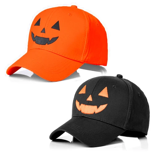 MYBOLE 2 PCS Halloween Unisex Baseball Hat Embroidery Baseball Cap Halloween Pumpkin Face Baseball Hat Adjustable Funny Party Hats Black Orange