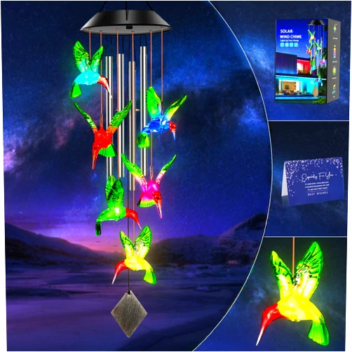 Soopau Hummingbird Solar Wind Chimes for Outside, Unique Christmas/Mother's Day/Birthday Gifts for Mom Women Grandma Wife Daughter Sister, Color Changing Wind Chime Light for Patio, Garden, Yard Decor