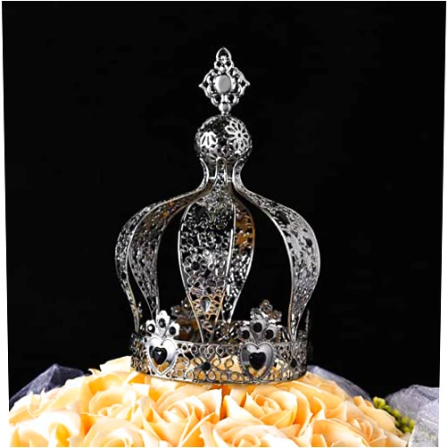 LEEMASING Crown Creative Metal Cake Topper Accessory Baby Shower Birthday Cake Decoration Crown for Boys & Girls Black