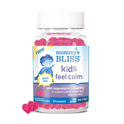Mommy's Bliss Kids Feel Calm Gummies, Support a Sense of Calm and Relax The Body, Made with Magnesium, L-theanine, Sugar Free Raspberry Lemonade Flavor, Age 4+, 60 Gummies