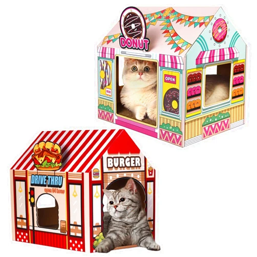 Sekam Cardboard Cat House with Scratcher/Catnip, Cat Play House for Indoor Cats Bundle