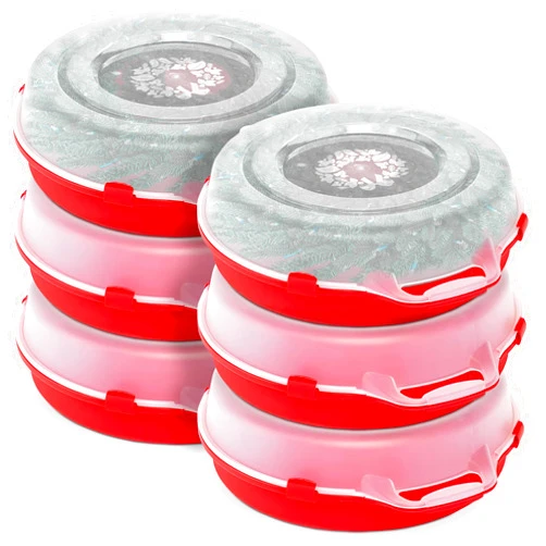 HOMZ 6-Pack Seasonal Holiday, Decorative Wreath Storage Organizer, 24 Inch, Red & Clear