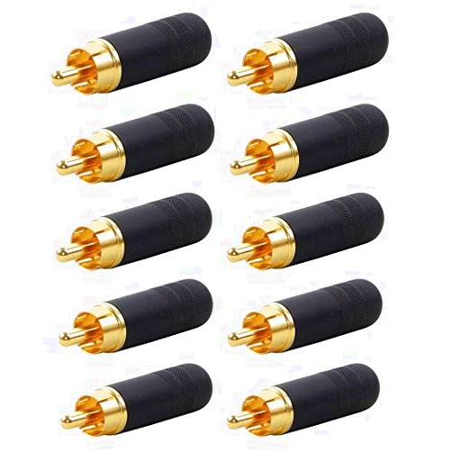 Switchcraft (10 Pack) 3502ABAU RCA Male Cable End Black/Gold Shielded Solder Type RCA Plugs