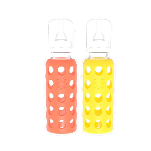 Lifefactory Glass Baby Bottles with Silicone Protection - 2-Pack, 9 oz Bottles, Mango & Papaya