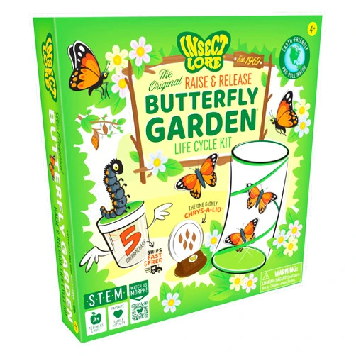 Insect Lore's Original Raise & Release Butterfly Garden with All-Inclusive Voucher | Habitat, Chrys-A-Lid Log, Supplies Included | Prepaid Voucher for 5 Baby Painted Lady Caterpillars