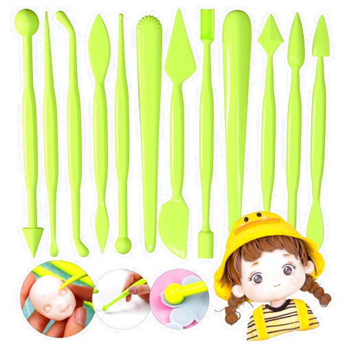 Growtail 12 Pcs Fondant Cake Decorating Hand Tool, Sugarcraft Modeling Sculpting Tool Set for Clay Pottery Crafts DIY Cookie Sugar Paste Decorations