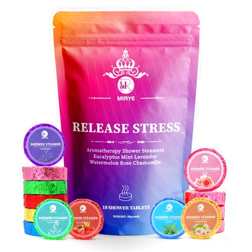 MR MIRYE Shower Steamers Aromatherapy for Women or Men, Organic with Chamomile Rose Lavender Mint Watermelon Eucalyptus Essential Oil, 18-Pack Shower Bombs Birthday Gift