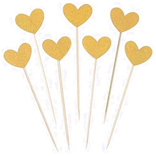 Confetti! 40-piece Heart Cupcake Toppers - Adorable Love-Themed Decorations for Valentine's Day, Weddings, Bridal Showers, Birthdays, and More! - Gold