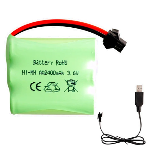 E-YIIVIIL 3.6V 2400MAH AA NiMH Rechargeable Battery Pack with SM-2P Black 2 Pin Connector Plug and USB Charger Cable for Remote Control Toys, Power Tools, Household appliances