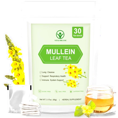 VitalOrganic Mullein Leaf Tea, Mullein Tea Bags for Lung Cleanse, Respiratory Support and Mucous Membranes, Herbal Tea Caffeine Free, Non-GMO, 30 Tea Bags (Individually Wrapped)
