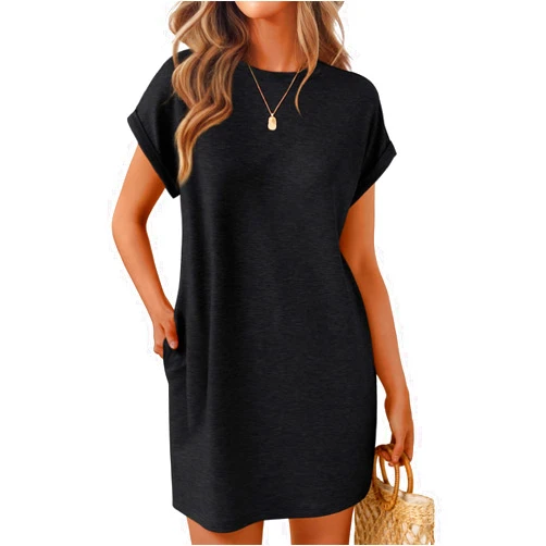 LILLUSORY Womens Casual Summer Short Sleeve T Shirt Dress Beach Mini Sundress Loose Clothes with Pockets 2025
