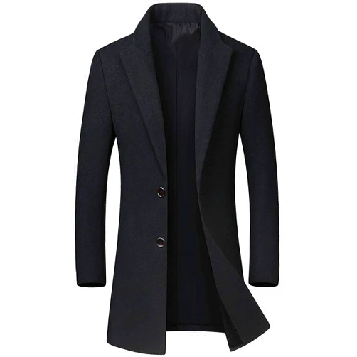 chouyatou Men's Mid-Length Single Breasted Wool Blend Top Coat
