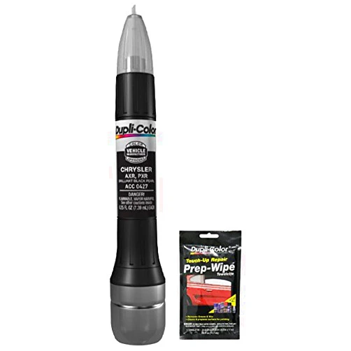 Dupli-Color ACC0427 Brilliant Black Pearl Exact-Match Scratch Fix All-in-1 Touch-Up Paint for Chrysler Vehicles (PXR, AXR) Bundle with Prep Wipe Towelette (2 Items)
