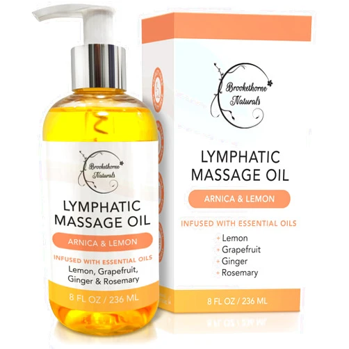 Brookethorne Naturals Lymphatic Massage Oil for Massage Therapy | 100% Natural Lymphatic Drainage Oil | Premium Quality with Arnica, Lemon & Ginger | for Post Surgery Recovery & Detox | 8oz by Brookethorne Naturals