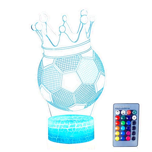 AZALCO 3D Illusion Crown Soccer Night Lamp, 16 Color Change, Touch White baseteenager Christmas Gifts Xmas Gift Soccer Lover Remote Control for Boys and Girls