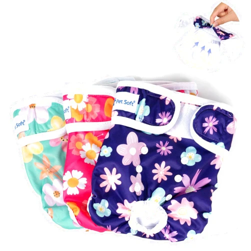 Pet Soft Dog Diapers Female Washable - Pack of 3 Doggie Diapers for Female Dogs, Strong Absorbent Reusable Dog Period Diapers, Female Dog Diapers for Heat & Pet Incontinence Peeing (Bloom, M)