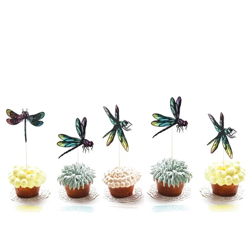 Bekaterea 12PCS Dragonfly Cupcake Toppers ，Insect themed cake decoration，Baby bath cake decorations, summer garden decorations, for boys and girls birthday party decoration supplies
