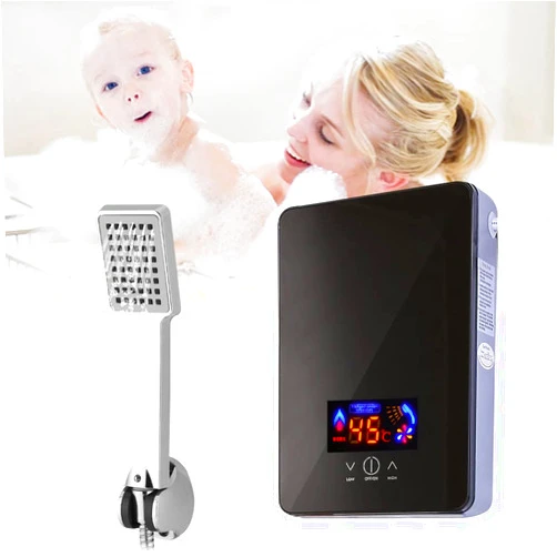 DYRABREST 6500W 220V Electric Mini Tank Water Heater Large-screen Digital Display Instant Electric Tankless Hot Water Heater Touch Operation for Bathroom Kitchen (Black)
