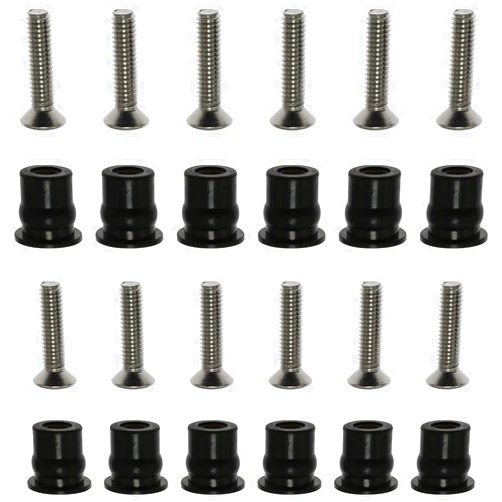 JianLing 12 Sets Neoprene Well Nut Rubber Expansion Brass Nuts with Stainless Steel Screw (12 pcs M6 Straight Type + 12 pcs Cross Flat Head Screw M6*25mm)