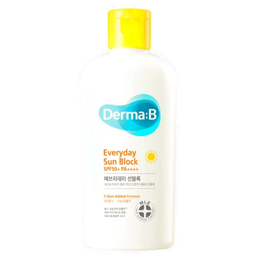 Derma B Everyday Sun Block Large Size Sunscreen SPF50+ PA++++ 6.71 Fl Oz, 200ml Fast-Absorbing Lightweight SPF Moisturizer, Facial Body Non-Sticky for Dewy Skin, Korean Protection Lotion