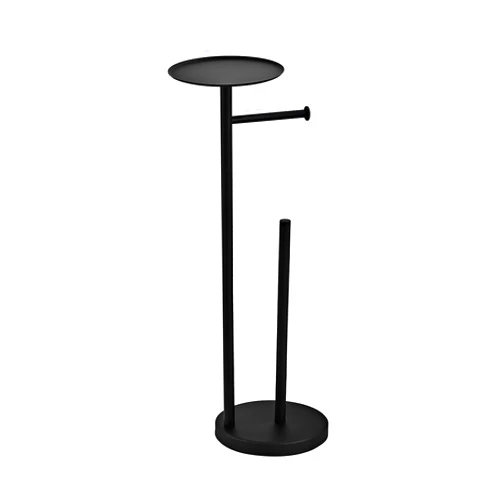 Hiendure Toilet Paper Holder Free Standing, Black Toilet Paper Roll Storage with Reserve and Phone Shelf, Stainless Steel Floor Bathroom Tissue Dispenser and Organizer